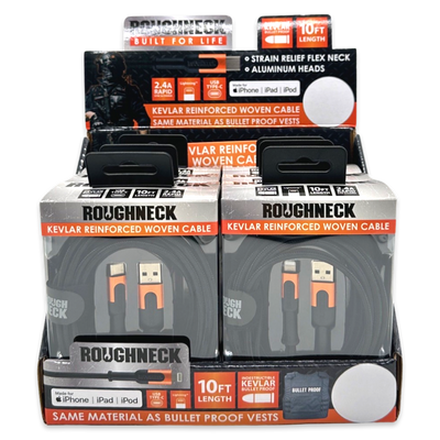 ITEM NUMBER 088460 ROUGHNECK 10FT CABLE VARIETY 6 PIECES PER DISPLAY